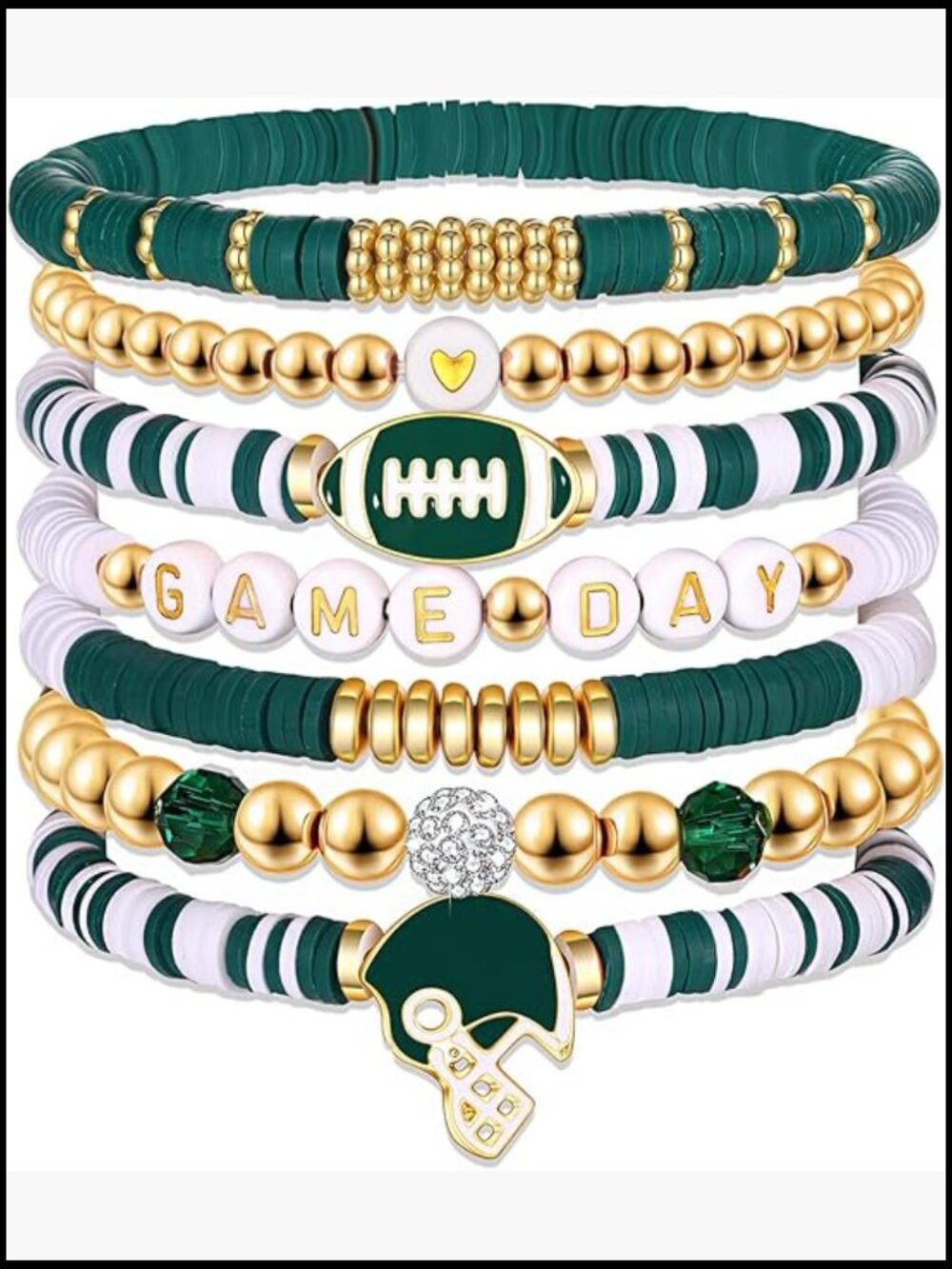 Game Day Clay Beaded Stretch Bracelets Set Football Charms Stackable Jewelry